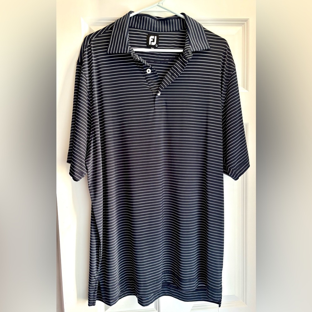 FootJoyMen's Striped Polo Shirt - Navy and White Striped